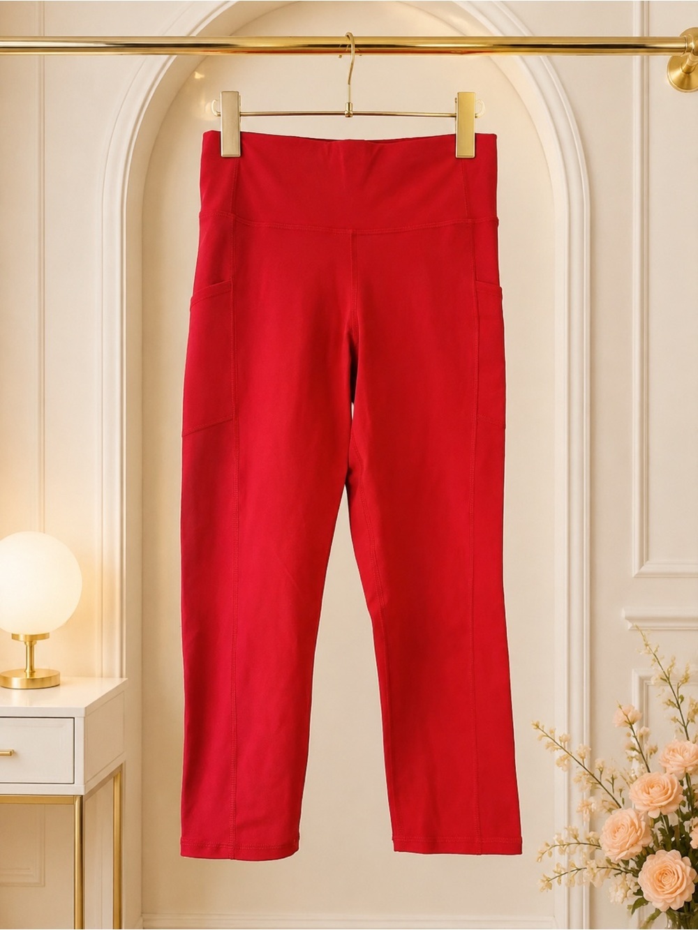 SAVVI Red High Rise Side Pocket Performance Leggings Size Small